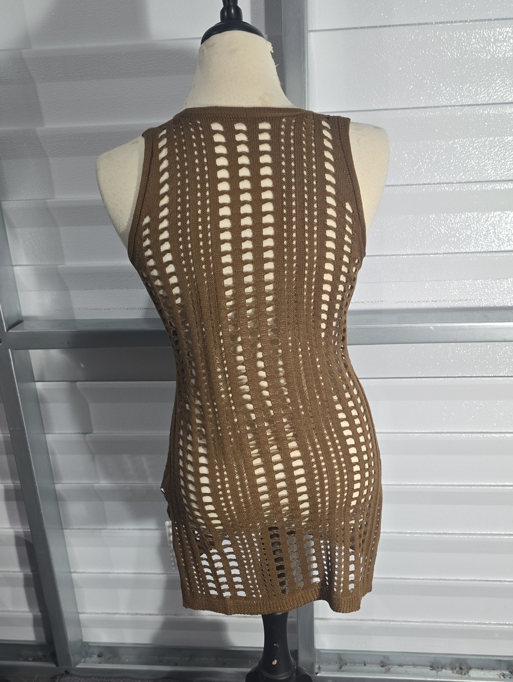 Sleeveless Brown Crochet Swim Cover-Up Tank Size Small NWT - Picture 5 of 14